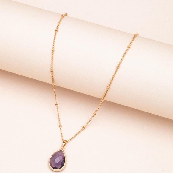 ๐ Goldtone Teardrop Faceted Birthstone Pendant Necklace - Picture 10 of 12